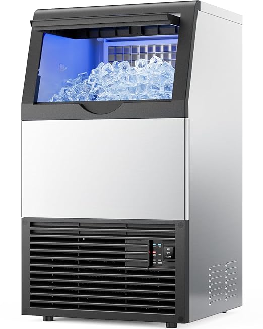 Commercial Ice Maker, 100lbs/24H with 33lbs Ice Storage Under Counter ice Machine, Stainless Steel Freestanding Ice Maker Self-Cleaning for Bar/Cafe/Restaurant