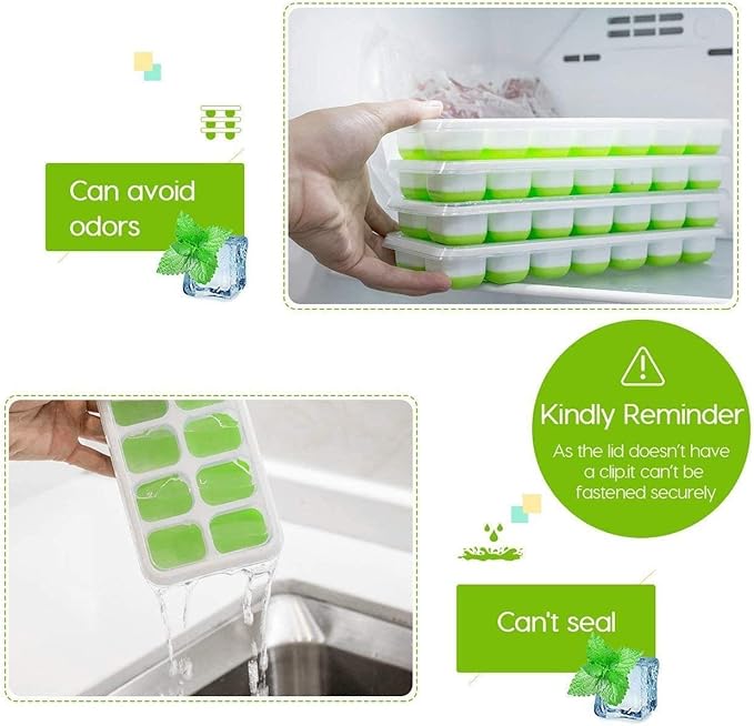 Ice Cube Trays 3 Pack, Silicone Easy-Release and Flexible 14-Ice Trays with Spill-Resistant Removable Lid, BPA Free, Durable and Dishwasher Safe