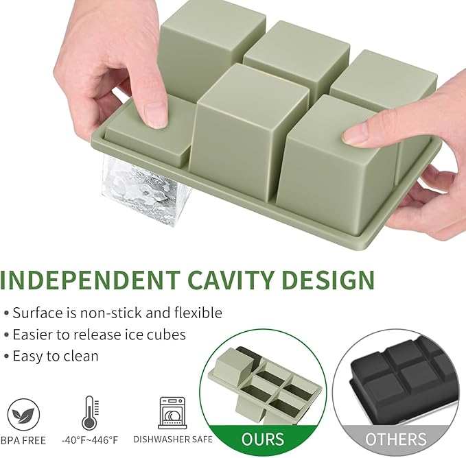 Large Ice Cube Tray for Whiskey: FDDBI Silicone Ice Cube Trays with Lid - 2Pack Big Square Old Fashioned Ice Cube Maker for Cocktail - 2inch Huge Cubed Ice Trays for Whisky