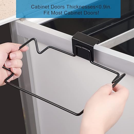 Large Stainless Steel Trash Bag Holder for Kitchen Cabinets Doors and Cupboards, Black
