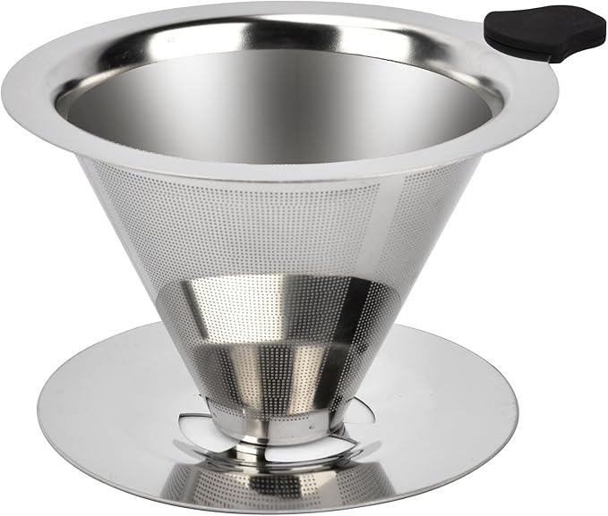 NKOVE Pour Over Coffee Dripper Stainless Steel Reusable Filter Paperless Cone Coffee Maker Dripper for 1-2 Cup
