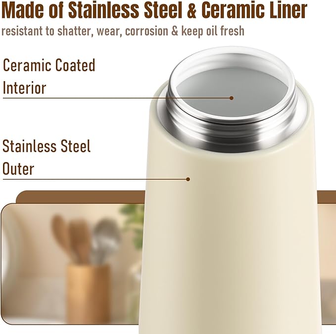 Baalaka Oil Sprayer for Cooking, Olive Oil Dispenser Bottle for Kitchen, 2 in 1 oil dispenser and oil sprayer, Stainless Steel Oil Bottles for Kitchen, Air Fryer BBQ Salad Baking (White 16oz/470 ml)