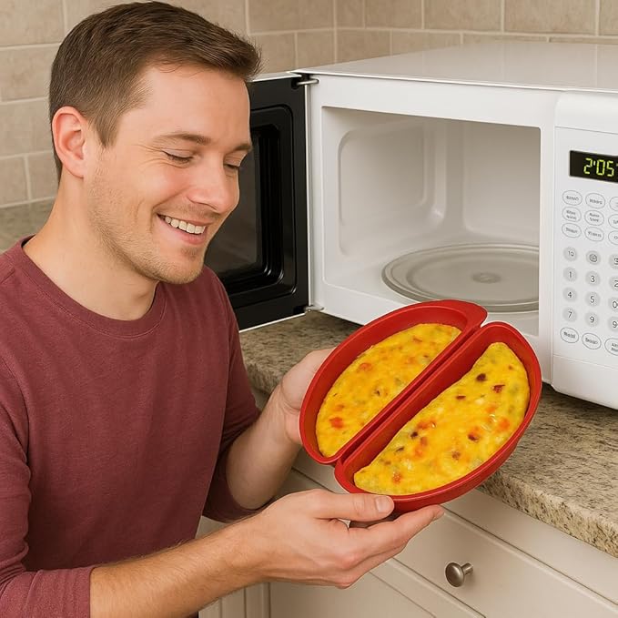 Microwave Egg Cooker for Sandwiches & Omelets – BPA-Free Microwave Egg Poacher, Fried Egg Maker, Omelet Maker, & Scrambled Egg Cooker – 2-Piece Breakfast Maker by Dependable Industries Inc. Essentials