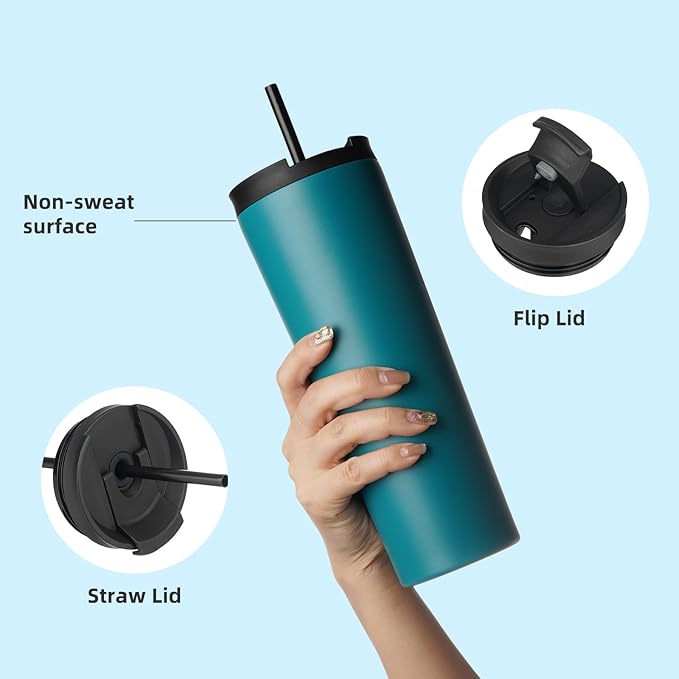 Konokyo 34 OZ Insulated Tumbler with Lid and 2 Straws Stainless Steel Water Bottle Vacuum Travel Mug Coffee Cup,Blue