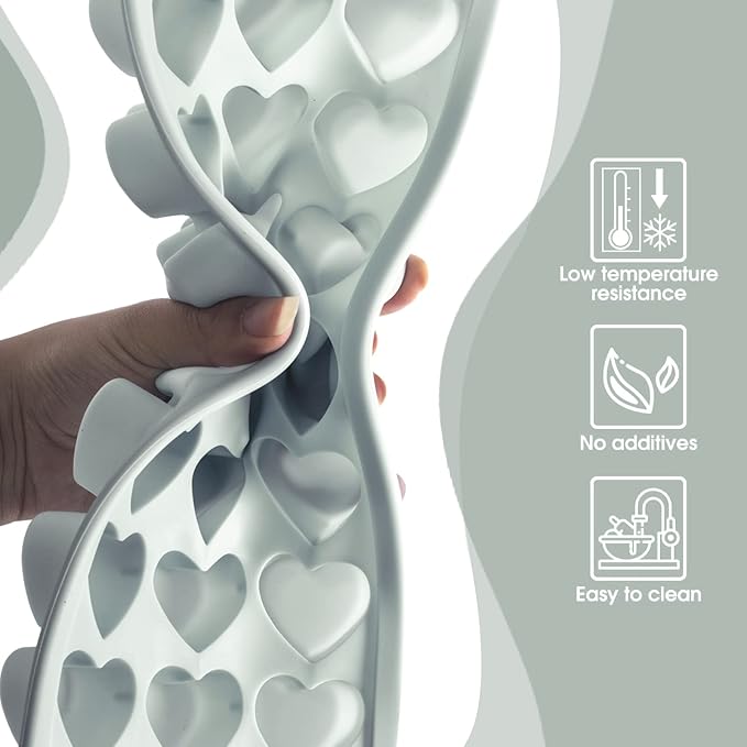 Heart Shape Ice Cube Tray, 21 Holes Silicone Ice Cube Mold with Removable Lid Flexible for Whiskey Cocktail Chocolate (Gray)