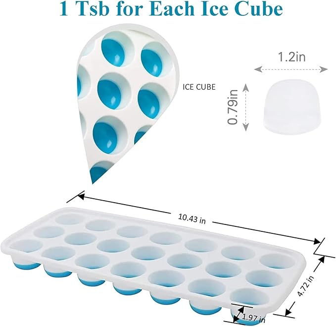 Ice Cube Trays with Lids BPA Free, 4 Pack Easy Release Silicone Ice Cube Trays for Freezer 84 Sphere Ice Tray with Stackable No Spill Lids, Dishwasher Safe, Blue & Green