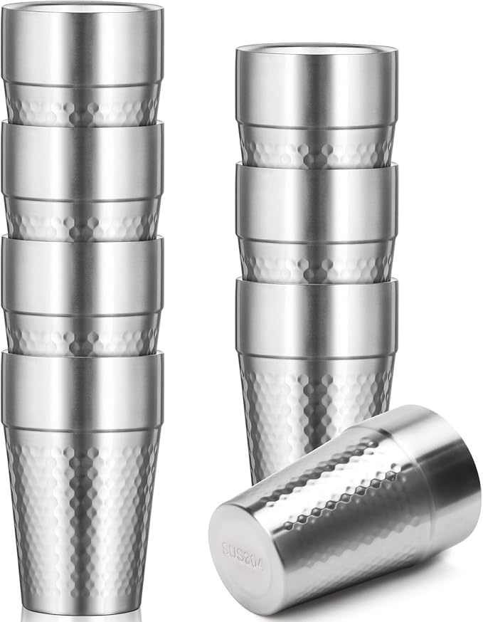 Stainless Steel Double Wall Cup, 16 oz Insulated Tumbler, 8 Pack Unbreakable Stackable Water Tumblers Insulated Metal Cup Premium Drinking Glasses for Travel Camping Home Outdoor