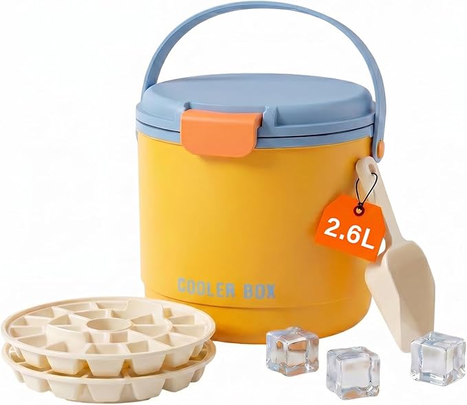 【2-in-1 Ice Bucket】Ice Bucket with Lid and Ice Tray, 40 Ice Cubes Total,Clear Ice Cube Maker with Sealed Lid for Freezer, Kit Includes 2-Piece Silicone Plastic Ice Tray, 1 Ice Scoop