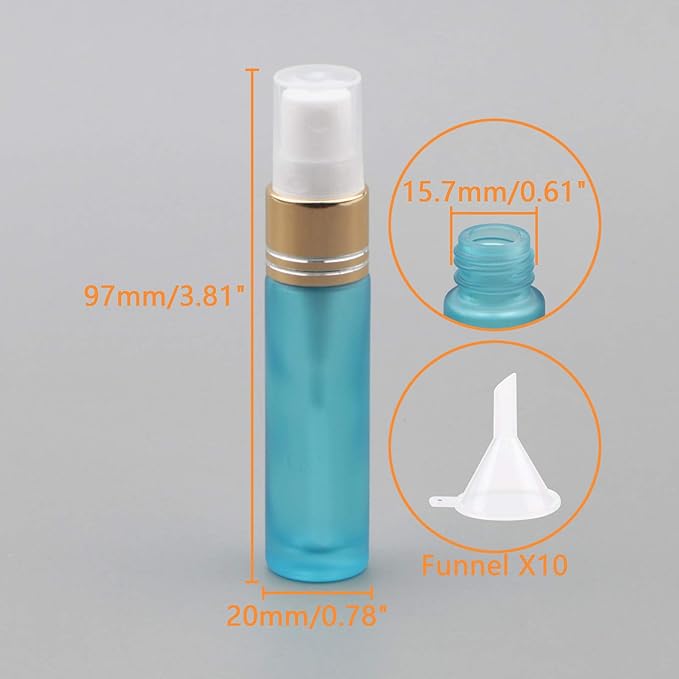 Ellbest 10PCS 10ml Glass Spray Bottle Refillable Fine Mist Spray Bottle with 5 Dropper & 10 Funnels, Small Travel Glass Perfume Container Leak-Proof Portable Atomizer for Perfume, Cosmetic Liquids