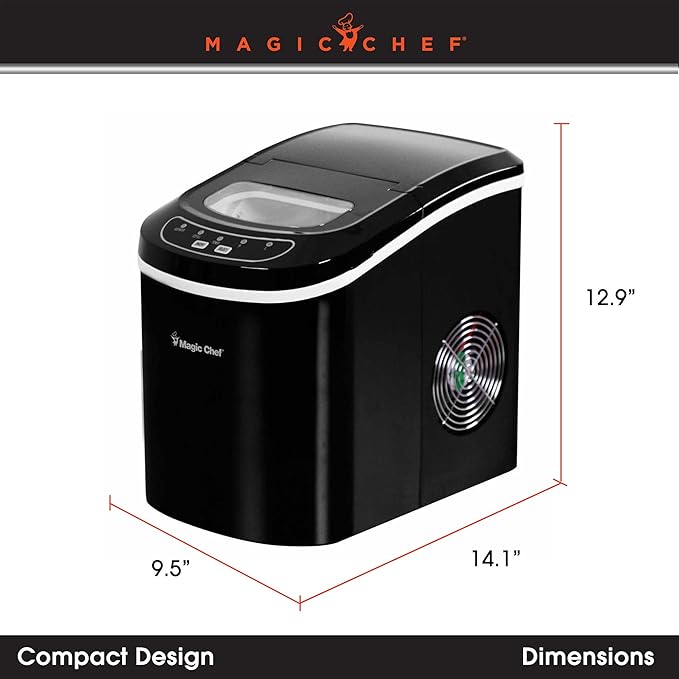 Magic Chef Portable Countertop Small Ice Maker for Kitchen or Home Bar, Tabletop, Parties, 27-Pound Capacity, Black