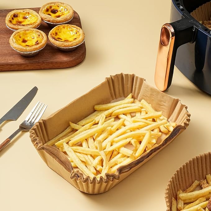 Air Fryer Liners Disposable Rectangular.100pcs Virgin Pulp Parchment Paper for 4qt-6qt Air Fryer.Food Grade,Non-stick, Oil-proof & Heat Resistant for Baking,Microwave,Cooking & Deep Fryer Accessories