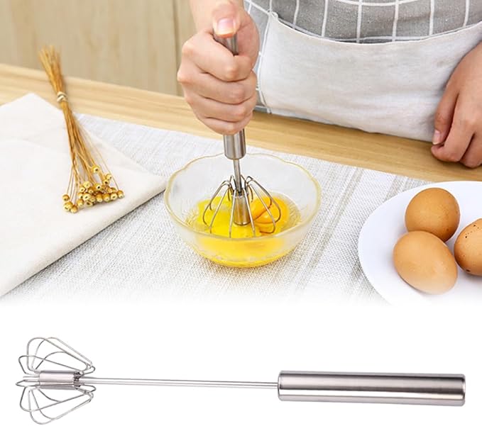 2026 Upgraded Stainless Steel Semi-Automatic Whisk, Stainless Steel Hand Push Rotary Whisk Egg Mixer, Hand Push Mixer Stirrer Tool Easy Whisk Egg Beater for Cooking (14 In)