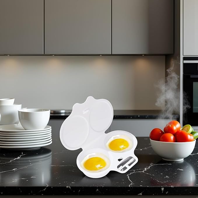 Egg Poacher, Microwave Egg Boiler Poacher, 2 Cavity Nonstick Poached Egg Maker With Lid, Egg Poacher Microwave Egg Cooker, Double Drain Poached Egg Cups Egg Poachers