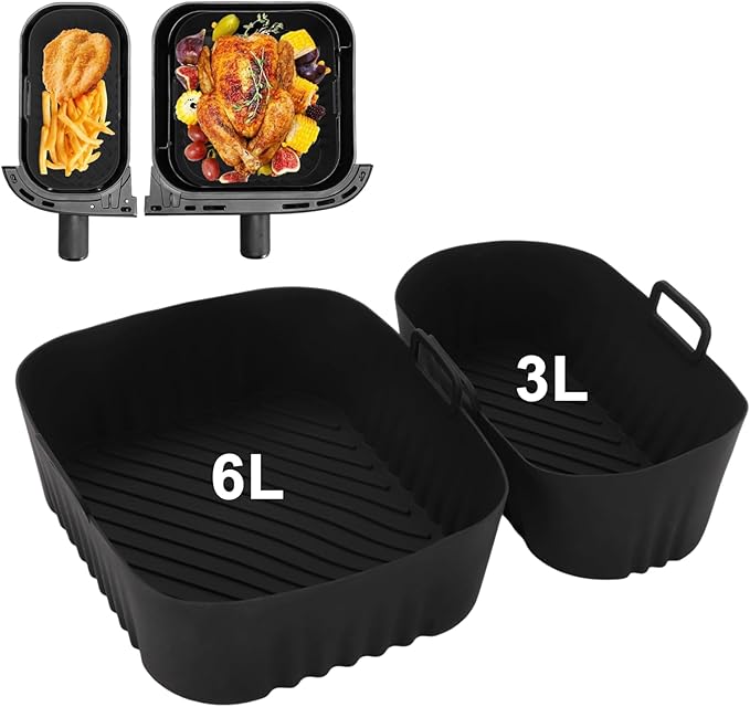 Air Fryer Silicone Liner for Philips Dual Basket Air Fryer 3000 Series 6L/3L,2-Pack Reusable Dual Airfryer Liners Accessories for Philips 9L 2-Drawer NA350/00