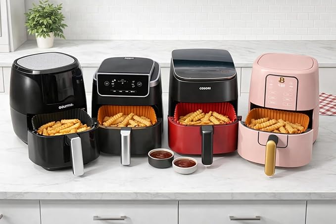 Silicone Air Fryer Liners 3-Pack – Reusable Non-Stick BPA-Free Heat-Resistant Baking Mats for 2.5–4 Qt 6x6" Air Fryers, Fits Mainstays, Chefman TurboFry, Gourmia & Crispy Baskets