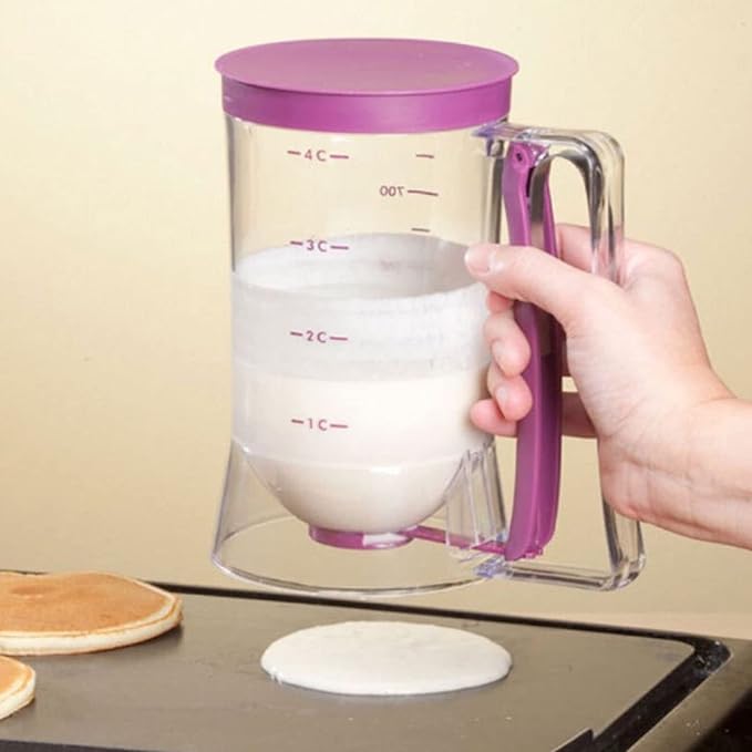 Pancake Batter Dispenser, Batter Cream Speratator Cupcakes Maker with Measuring Label, Mess Free Cupcake Batter Dispenser with Squeeze Handle, Perfect Baking Tool for Muffin Mix, Crepe, Cake