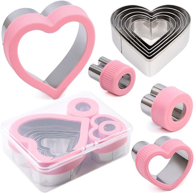 BakingWorld Heart Cookie Cutter Set,9 Piece Heart Shapes Stainless Steel Cookie Cutters Mold for Cakes Biscuits and Sandwiches,0.98"/1.45"/1.57"/1.96"/2.04"/2.32"/2.75"/3.18"/3.74" Assorted Sizes