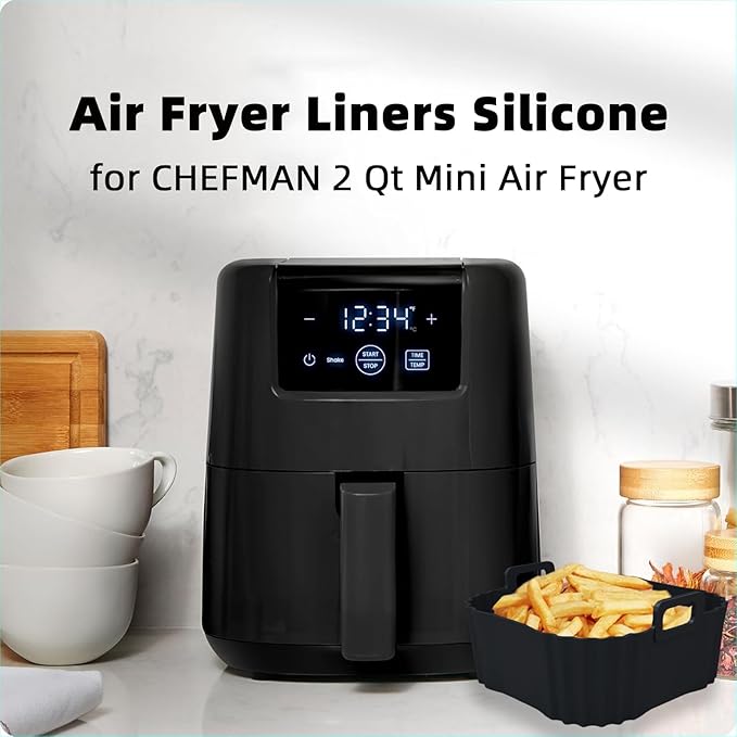 2 Pack Silicone Air Fryer Liners for CHEFMAN 2 Qt, Square Reusable Non-Stick Liners for COSORI 2.1 Quart, Instant Pot Vortex 2QT Mini Air Fryer, Easy Clean & Dishwasher Safe