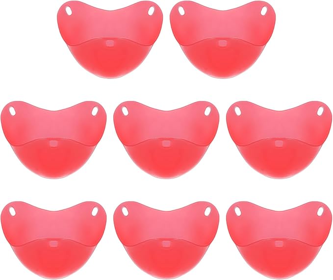 uxcell 8 Pack Egg Poacher, Nonstick Silicone Egg Poacher Cups Poached Cups Kitchen Breakfast Gadget for Microwave Air Fryer Stove Top Cooking Boiled Poached, Bright Red