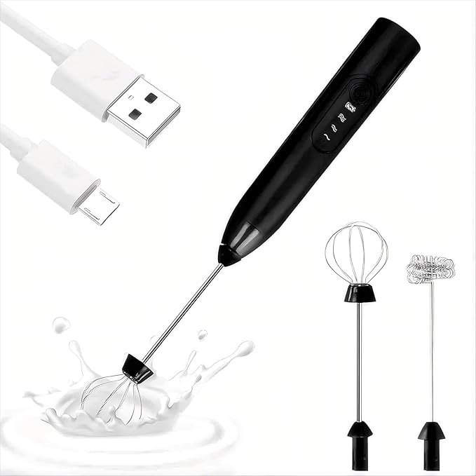 Milk Frother, Rechargeable Electric Foam Maker,Handheld Mixer with Stainless Steel Whisk, Portable Drink Mixer for Coffee Latte Cappuccino, Charging USB-C,Black