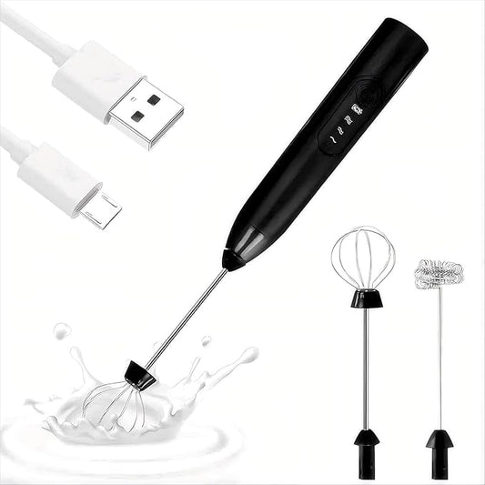 Milk Frother, Rechargeable Electric Foam Maker,Handheld Mixer with Stainless Steel Whisk, Portable Drink Mixer for Coffee Latte Cappuccino, Charging USB-C,Black