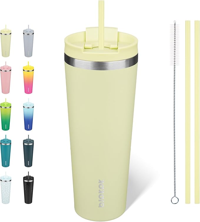BJPKPK 26oz Insulated Tumbler With lid And Straw Stainless Steel Tumblers Travel Coffee Mug Reusable Thermal Cup,Macaron Green
