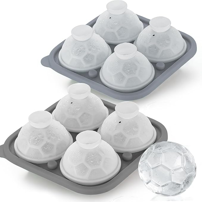 2 Pack Soccer Ice Cube Molds - Large 2.3" Silicone Soccer Ball Ice Mold for Game Day Parties (Black/Gray)