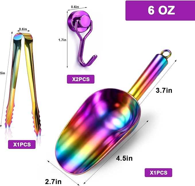 Stainless Steel Ice Scoop for Freezer with Magnetic Hook - Ice Scoop for GE Profile Opal 2.0 Nugget Ice Maker, for Kitchen Bar Party Accessories (6OZ- Colorful)
