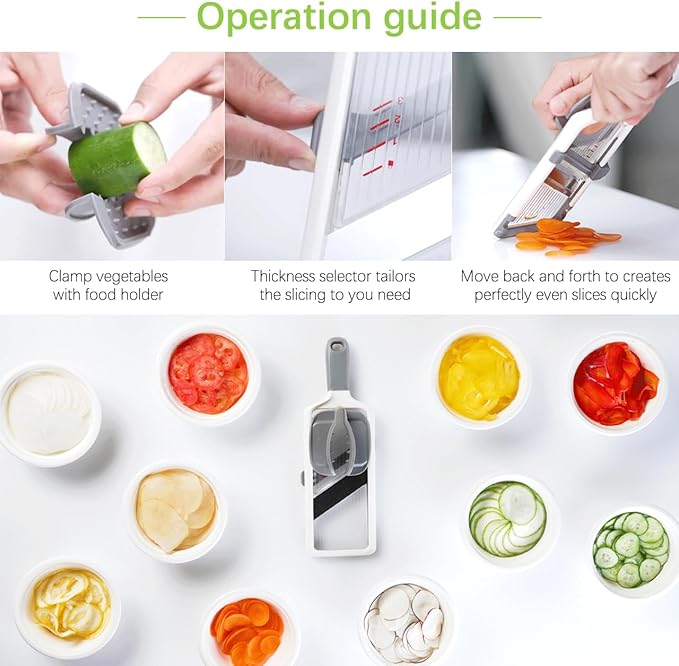 Multi Handheld Mandoline Slicer - Adjustable Stainless Steel Blade, Slicer Vegetable Cutter with Comfort Grip, Safety Features, Easy to Clean, Slicers for Fruits and Vegetables