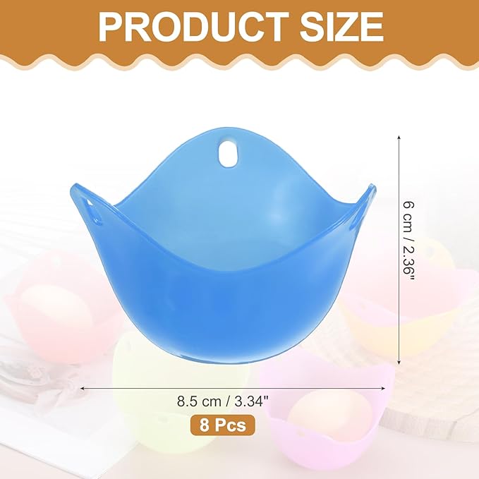 uxcell 8 Pack Egg Poacher, Nonstick Silicone Egg Poacher Cups Poached Cups Kitchen Breakfast Gadget for Microwave Air Fryer Stove Top Cooking Boiled Poached, Blue