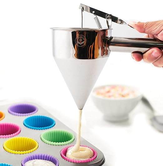 NEWLINE NY Stainless Steel Baking Funnel Dispenser with Stand for Takoyaki Pancake Batter Cupcake Pastries Desserts