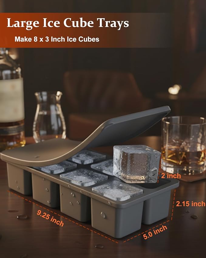 Large Silicone Ice Cube Trays with Lids, ZDPMK 3 Pack Large Whiskey Ice Cube Molds, Easy‑Release 2 Inch Square Big Ice Cube Molds for Freezer, Cocktails, Iced Coffee, Baby Food, Dishwasher‑Safe