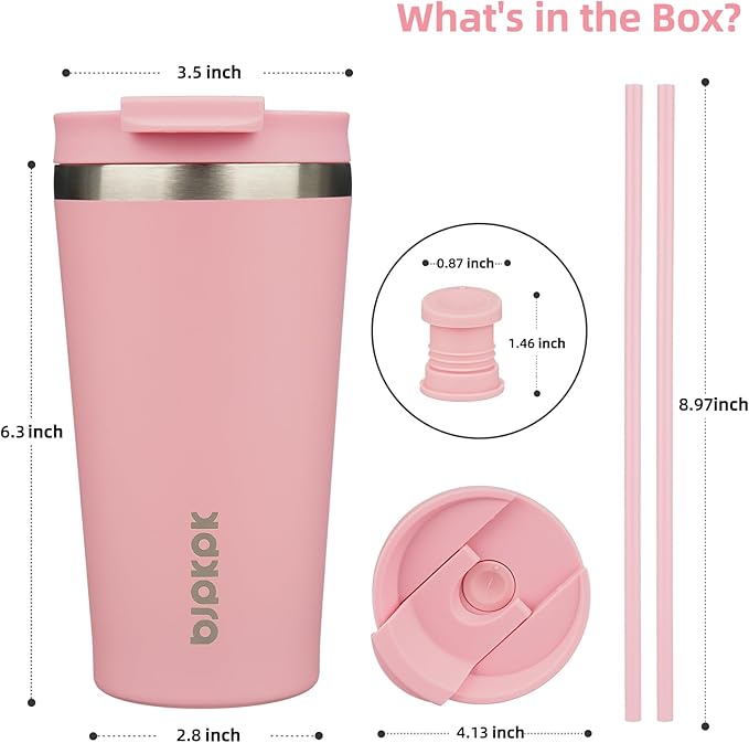 BJPKPK 18oz Tumbler With lid And Straw Stainless Steel Travel Coffee Mug Insulated Tumblers Cups,Light Pink
