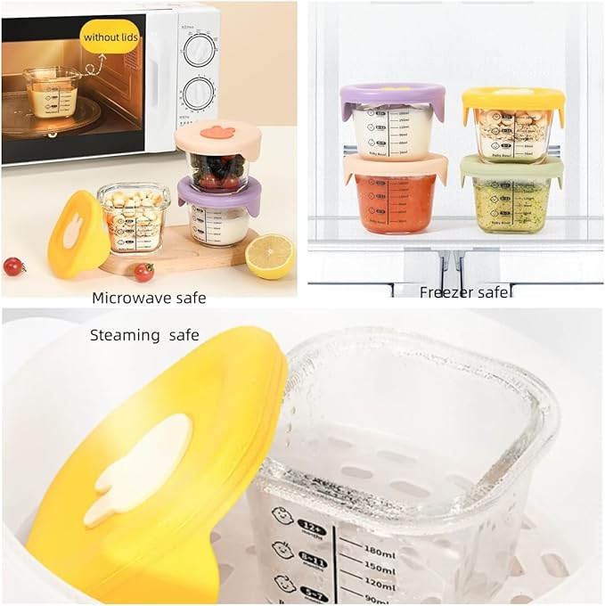 Ivymei Mini Glass Containers with lids,Small Clear Food Storage Contaiers Glass Food Jars with scale for Food Portion,Dipping Sauce,Snack,Yogurt,Fruit,Microwave Freezer Safe(green purple)