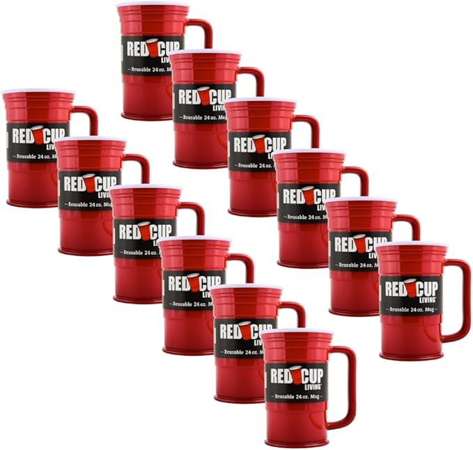 Red Cup Living 24Oz Party Mug Glass Tumbler- Reusable Unbreakable st patricks day accessories & spring break essentials Drinkware, Big Grip Tumbler,Root Beer Float Glasses - Pack of 12