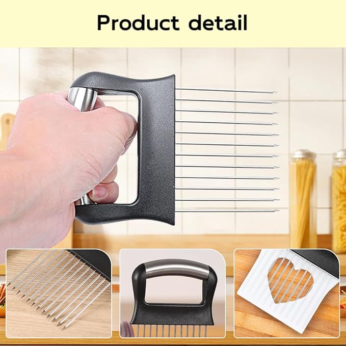 Onion Holder for Slicing, 2025 New Stainless Steel Onion Slice Holder Lemon Slicer Vegetable Cutter, Kitchen Chopper Slicing Assistant Tool for Meat, Onion, Potato, Tomato (A-2PCS)