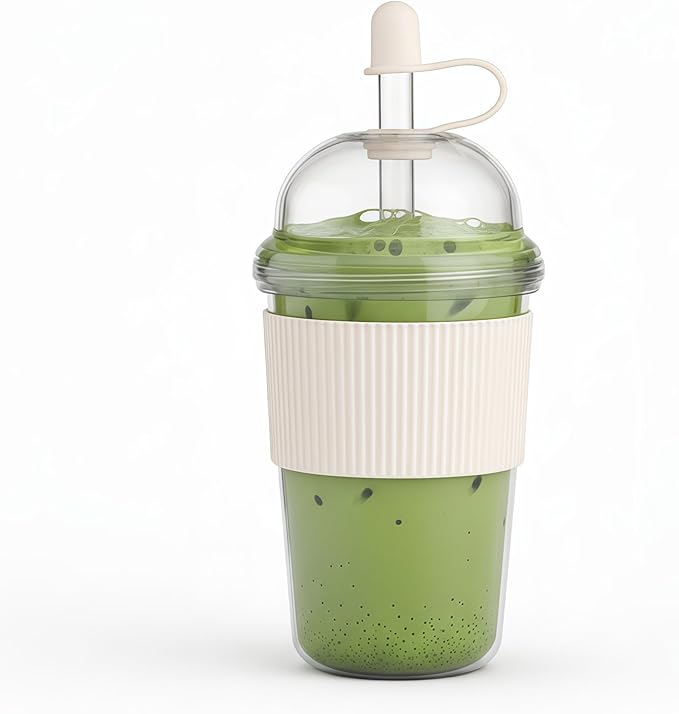 Reusable Iced Coffee Cups with Lids and Straws 17oz, Boba Cup with Straw, Tumbler with Silicone Sleeve for Cold Drinks, Iced Coffee, Bubble Tea ，White