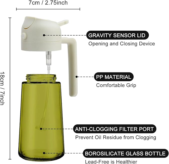 2 In 1 Oil Dispenser And Oil Sprayer, 16 Oz/470 Ml Oil Dispenser For Kitchen Spray, With Fine Mist Nozzle, Suitable For Cooking, Air Fryer, Salad, Grilling, Baking (white-1)