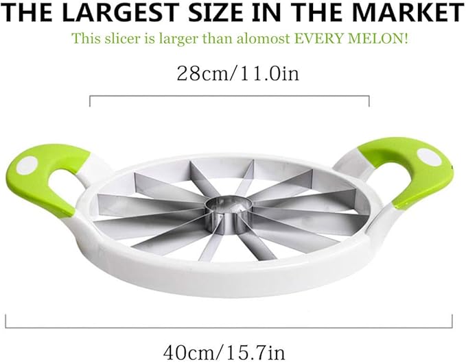 Watermelon Cutter Extra Large Watermelon Slicer, Melon Slicer Multifunctional Handheld Home Stainless Steel Round Fruit Divider Fruits Cutting Slicing Into Uniform Size by12 Pcs, Easy to Clean