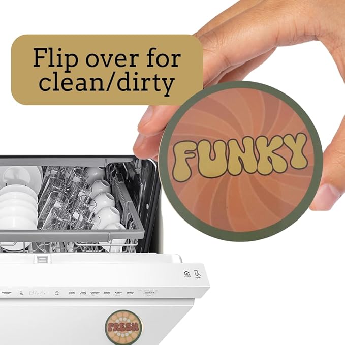 Funny Kitchen Gadgets Clean and Dirty Sign for Dishwasher, Retro Kitchen Accessories, Funny Clean Dirty Magnet for Dishwasher Clean Dirty Sign, Mid Century Modern Kitchen, Funky Fresh Flip Magnet