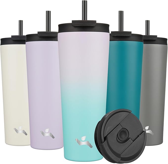 Konokyo 26 OZ Insulated Tumbler with Lid and 2 Straws Stainless Steel Water Bottle Vacuum Travel Mug Coffee Cup,Lavender Green