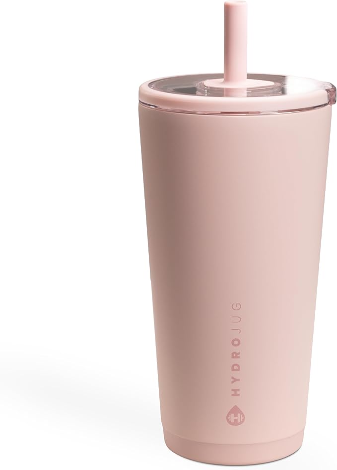 HydroJug Everyday Tumbler 20 oz – Ceramic-Lined Insulated Tumbler with Straw and Soft-Touch Lid, Cup Holder Friendly, Double-Wall Vacuum Insulation, Reusable Travel Cup – Dusty Rose