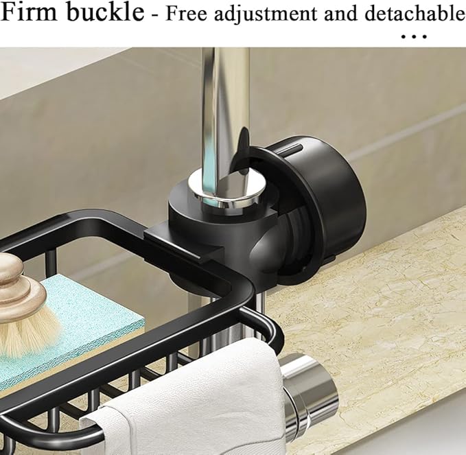 Stainless Steel Drying Rack with Dishcloth Rack, Over Faucet Hanging Kitchen Sink Organizer, Space Saving, Golden