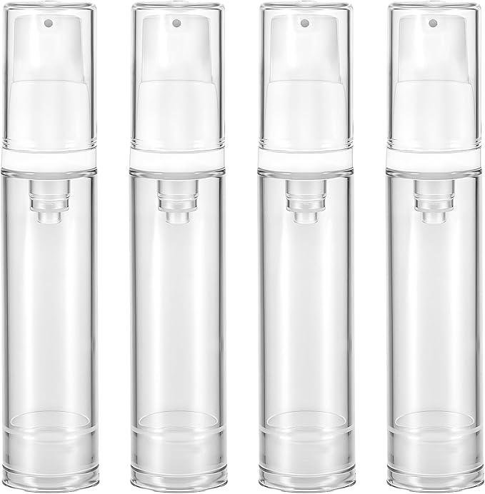 4 Pcs Refillable Clear Travel Airless Pump Container - Vacuum Cosmetic Press Pump Bottle for DIY Foundation Gel Lotion Moisturiser Shampoo Toiletry (10ml)