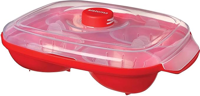 Sistema Microwave Poacher for up to 4 Eggs, Red/Clear, 28.7 x 20.5 x 8.4 cm