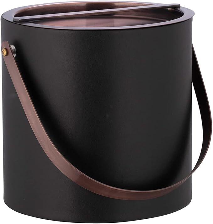 Kraftware BARCELONA 3qt Ice Bucket with Oil Rubbed Bronze Arch Handle & Bridge Cover: Black