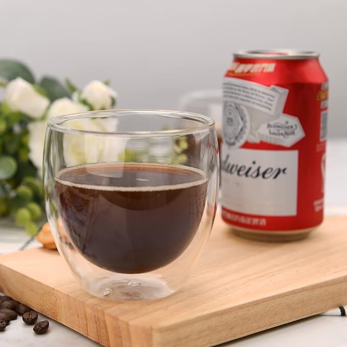 2pcs 8.5OZ/250ml Coffee Glasses Clear Insulated Coffee Mug, Glass Coffee Mug Double Wall Glass Coffee Mugs, Espresso Cup Glass Coffee Cups Double Wall Glass Tumbler For Latte Cappuccino Coffee