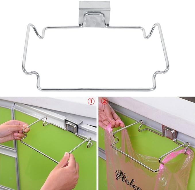 Driak 1pcs Super Practical Garbage Storage Bags Rack Hanging Stainless Steel Trash Bag Holder for Kitchen Storage Cupboard