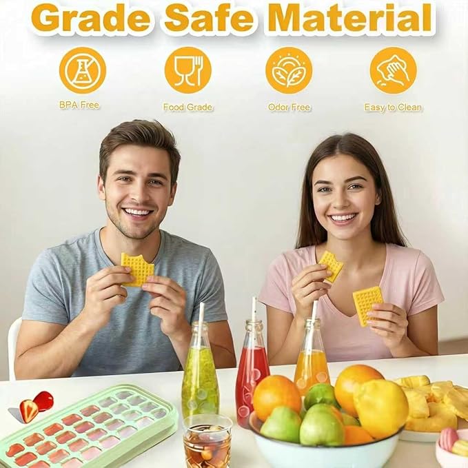Silicone Ice Cube Trays with Lid and Bin - BPA-Free, Stackable, Release for Easy Ice Making, Portable with Handle, Perfect for Cocktails and Iced Coffee (Dopamine Color)