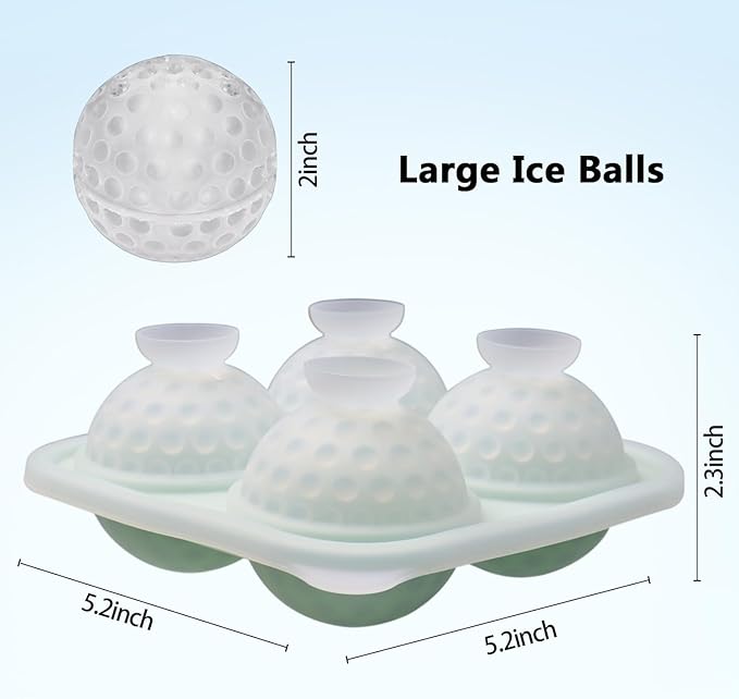 Golf Ball Ice Mold, Golf Shapes Ice Cube Tray, Ice Cube Molds Fun Shapes for Whiskey Cocktails Drinks Chilling, Silicone Sphere Ice Mold Make 4 Large Ice Balls